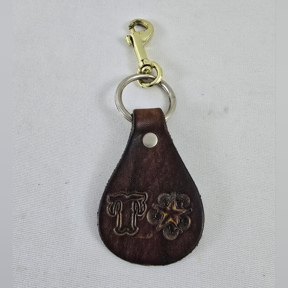 Vintage Handmade Leather "T" Keychain with Clip